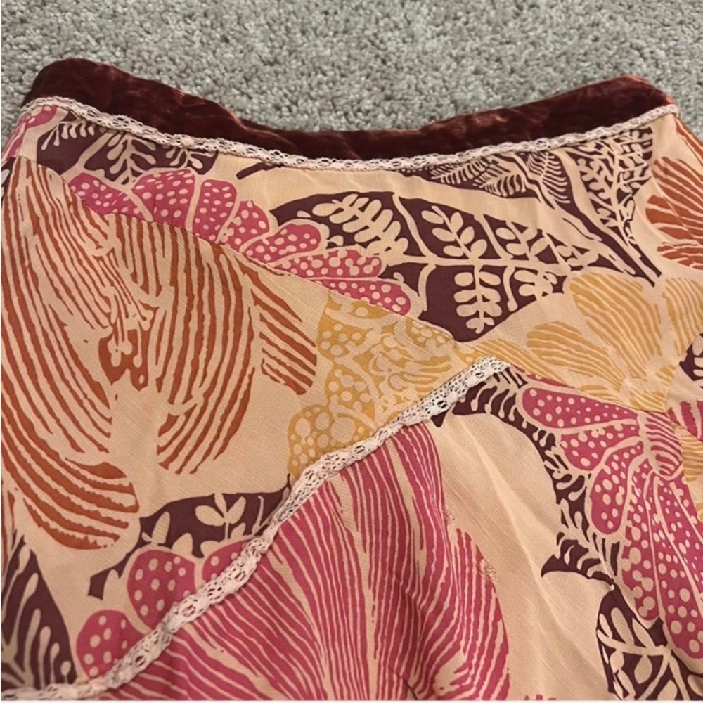 y2K Fei Anthropology boho floral velvet midi skirt - Picture 3 of 5